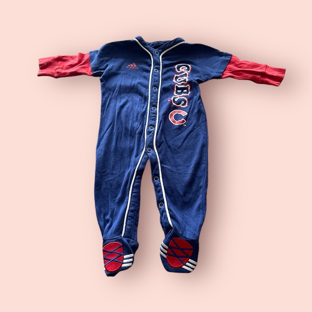 Baby Adidas Chicago Cubs Baseball Button Front Footie Bodysuit Size 3/6 Months